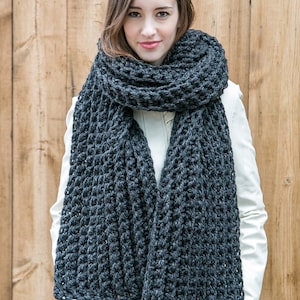 Handmade Oversized Scarf, Wool Blanket Scarf, Chunky Knit Scarves, THE ROYAL CLASSIC shown in Charcoal