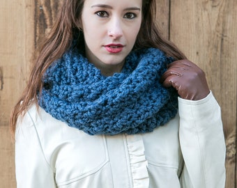 Blue Infinity Scarf, Wool Circle Scarf, Knit Infinity Scarf, THE WEEKENDER INFINITY shown in Blueberry