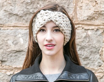 Turban Headband, Knit Ear Warmer, Winter Accessories, THE TURBAN EARWARMER shown in Oatmeal