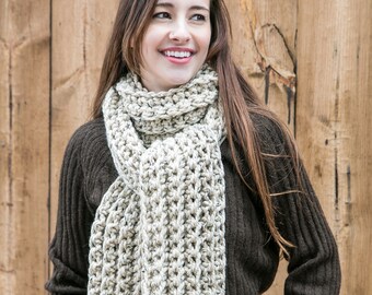 Oatmeal Scarf, Chunky Wool Scarf, Long Modern Scarf, THE CLASSIC shown in Oatmeal