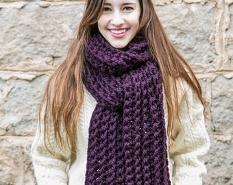 Purple Knit Scarf, Unisex Scarves, Chunky Knit Scarves, Holiday Gifts, THE CLASSIC SCARF shown in Eggplant