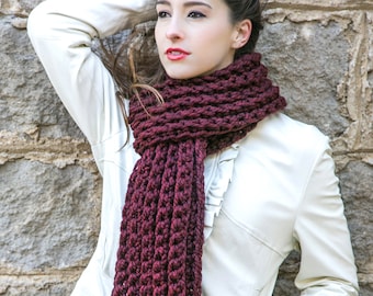 Chunky Knit Scarf, Unisex Scarves, Holiday Gifts, THE CLASSIC SCARF shown in Red Wine