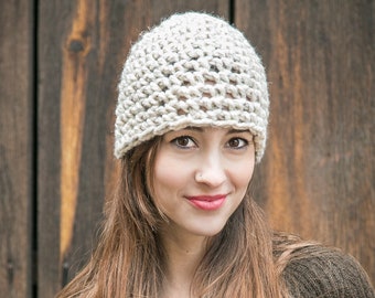 Fitted Beanie, White Skullcap, Wool Knit Hat, THE BOHO BEANIE shown in Wheat