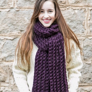 Purple Knit Scarf, Unisex Scarves, Chunky Knit Scarves, Holiday Gifts, THE CLASSIC SCARF shown in Eggplant image 1