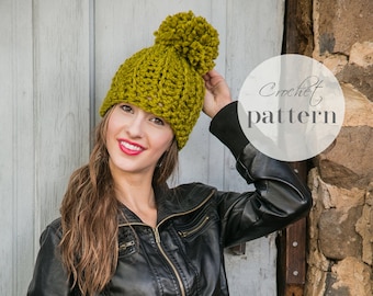 Crochet Pom Pom Hat Pattern // Beginner Crochet Pattern // Crochet Beanie with Pom Pattern //