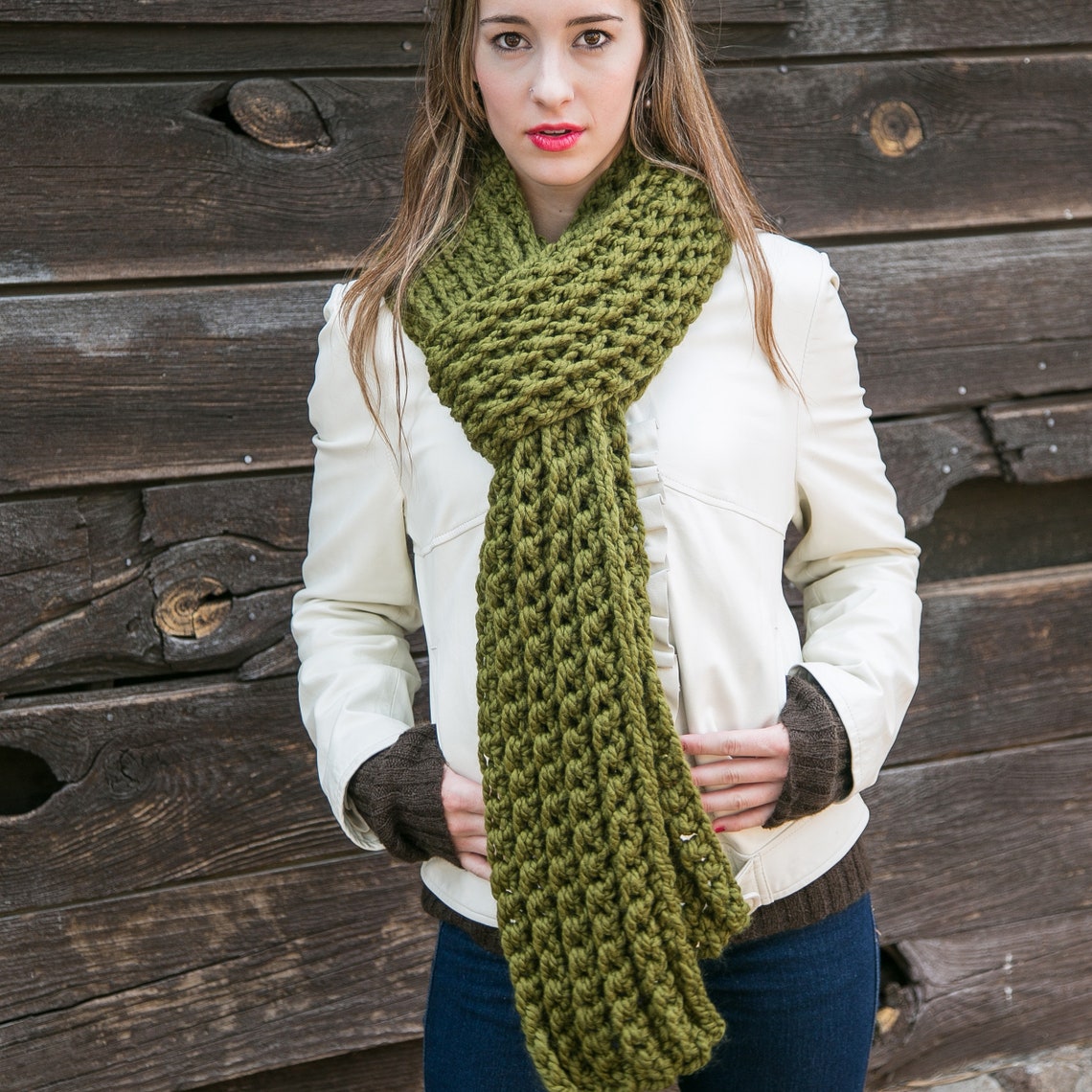Green Knit Scarf Long Wool Scarf Fall Accessories Chunky Etsy