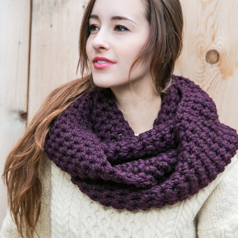 Purple Infinity Scarf Chunky Knit Scarf Knit Cowl Scarf Etsy