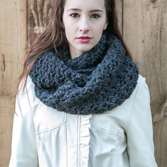 Grey Infinity Scarf, Wool Circle Scarf, Knit Infinity Scarf, THE WEEKENDER  INFINITY Shown in Charcoal -  Canada