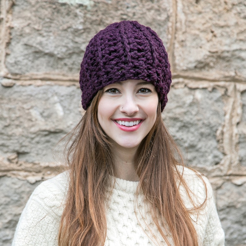 Purple Knit Hat, Chunky Wool Beanie, Winter Accessories, THE CLASSIC