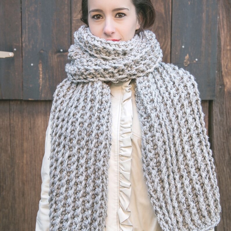 Oversized Grey Scarf, Wool Blanket Scarf, Chunky Knit Scarf, THE ROYAL