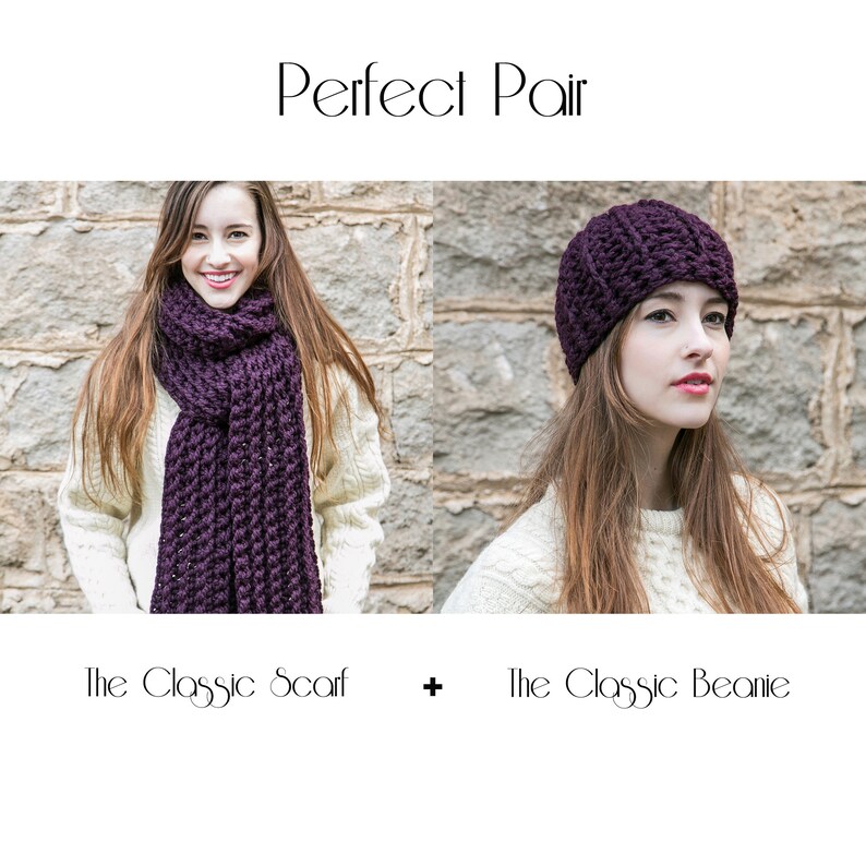 Purple Knit Scarf, Unisex Scarves, Chunky Knit Scarves, Holiday Gifts, THE CLASSIC SCARF shown in Eggplant image 6