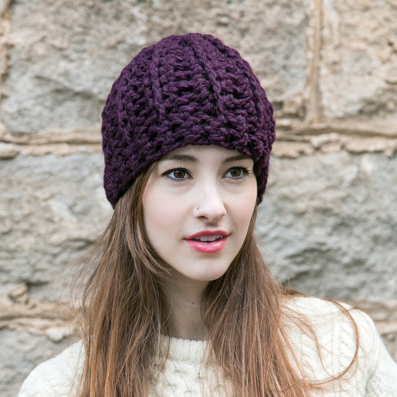 Purple Knit Hat Chunky Wool Beanie Winter Accessories THE Etsy