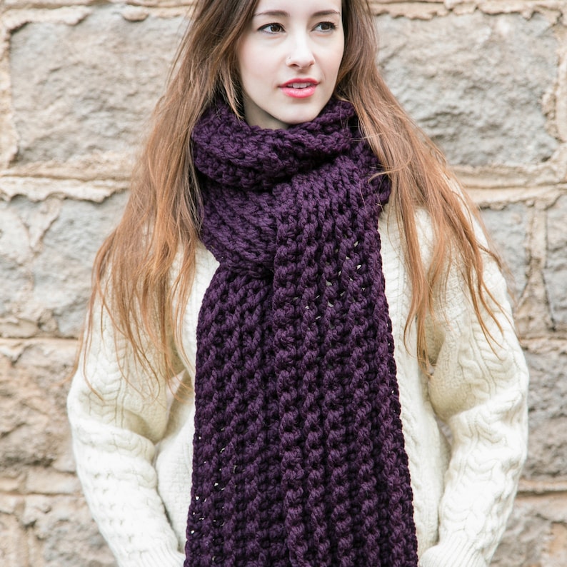 Purple Knit Scarf, Unisex Scarves, Chunky Knit Scarves, Holiday Gifts, THE CLASSIC SCARF shown in Eggplant image 3