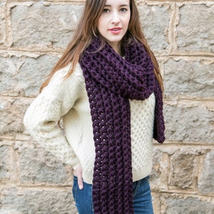 Purple Knit Scarf, Unisex Scarves, Chunky Knit Scarves, Holiday Gifts, THE CLASSIC SCARF shown in Eggplant image 2
