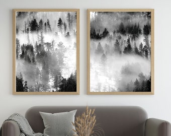 2 sets of winter snow mountain wall art, Abstract landscape art print, 2 piece of nature photography digital art, Modern minimalist wall art