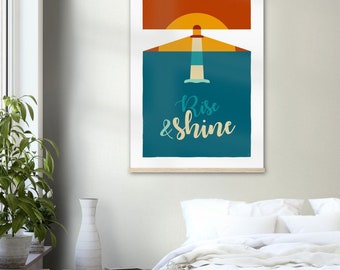 HANGER Rise and shine hanging poster, premium matte paper, home, kitchen, Bathroom Decor, Modern Typography, Bedroom Print, Good Vibes