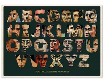 WOOD PRINT - Illustrated world football ledgends a-z (Guess them all?)