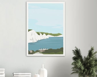 Seven Sisters & Coastguard Cottages Digital Download | Sussex Landscape Wall Art | Minimalist Coastal Print | Printable UK Nature Decor