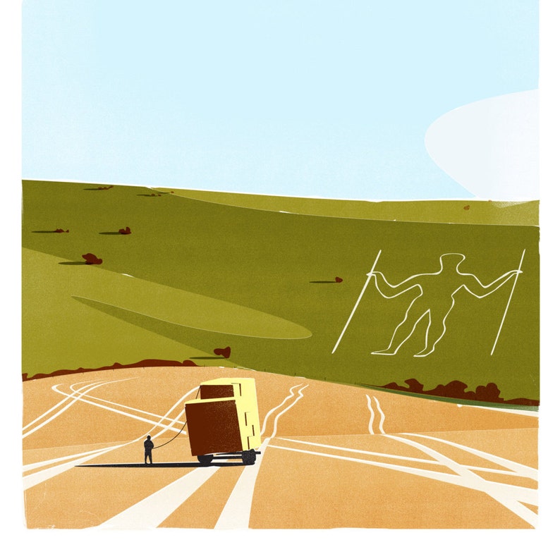 PRINT The Long Man of Wilmington Sussex South Downs retro print image 8