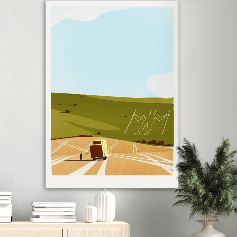 PRINT The Long Man of Wilmington Sussex South Downs retro print image 1