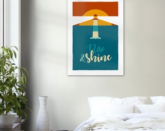 PRINT Rise and shine lighthouse and sun, retro colourway, on Archival Matte Paper Poster