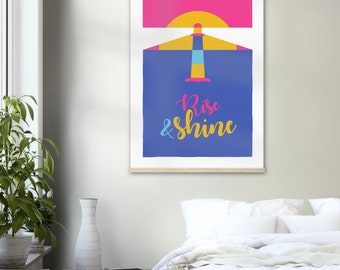 HANGER Rise and shine hanging poster, premium matte paper, home, kitchen, Bathroom Decor, Modern Typography, Bedroom Print, Good Vibes