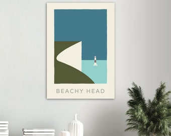 Beachy Head Minimalist Digital Download | Sussex Coastal Art | Printable UK Seascape | Modern Wall Decor | Eastbourne Cliffs Poster