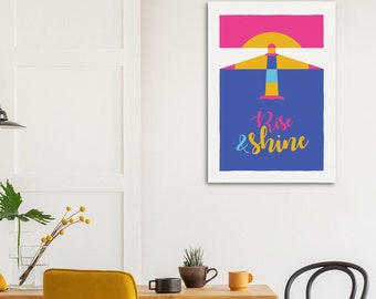 PRINT Rise and shine lighthouse and sun, bright colourway, on Archival Matte Paper Poster