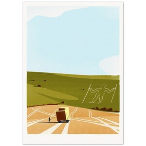 PRINT The Long Man of Wilmington Sussex South Downs retro print image 3