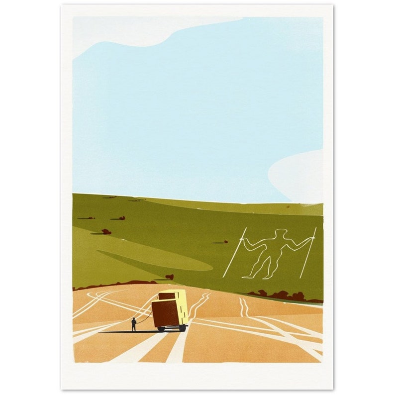 PRINT The Long Man of Wilmington Sussex South Downs retro print image 3