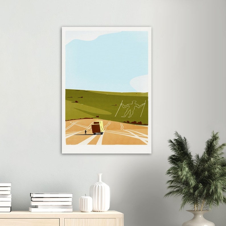 PRINT The Long Man of Wilmington Sussex South Downs retro print A1