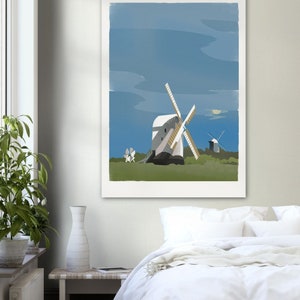 Jack and Jill Windmills Digital Download | Sussex Landmark Art | Minimalist South Downs Poster | Printable UK Windmill Wall Decor