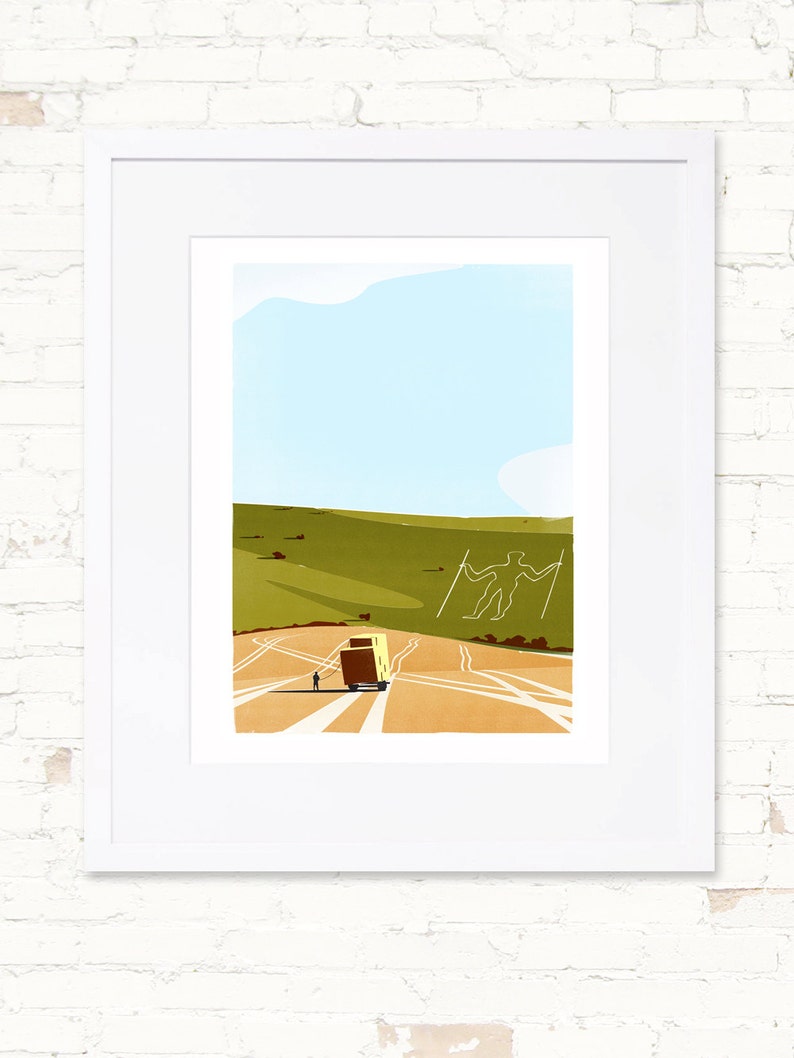 PRINT The Long Man of Wilmington Sussex South Downs retro print image 9