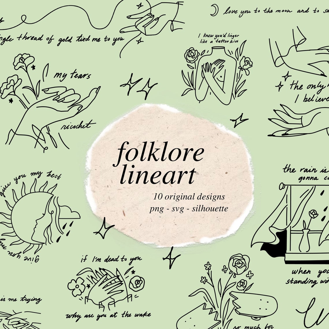 Taylor Swift FOLKLORE Minimal Line Art SVG Vector Files for Printing