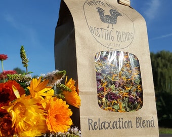 Happy Hen Nesting Blends  "Relaxation Blend" - Herbs for chickens, Backyard Chickens, Herbs & Flowers for Chickens, Chicken owner gift, 3 oz