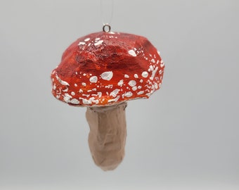 Paper Mache Amanita muscaria Mushroom Ornament - fly agaric mushroom ornament, paper mache mushroom, mushroom ornament, Amanita mushroom