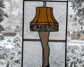 Stained Glass Panel of Leg Lamp  - Fragile, Major Award, Leg Lamp, Christmas stained glass, Christmas Story, Must be Italian