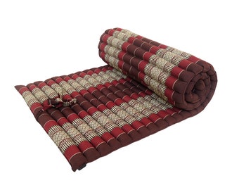 Thai Kapok Roll-Up Floor Cushion 200 x 80cm ~ Burgundy, Brown