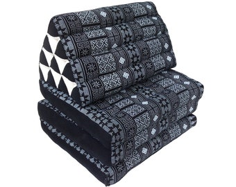 Thai Kapok 3-Fold Floor Cushion with Triangle Recliner Cushion ~ Black Batik
