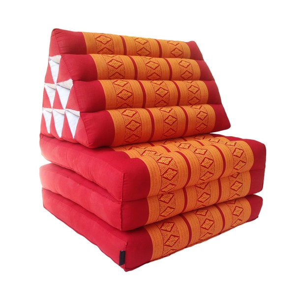 Thai Kapok 3-Fold Floor Cushion with Triangle Recliner Cushion ~ Orange Red