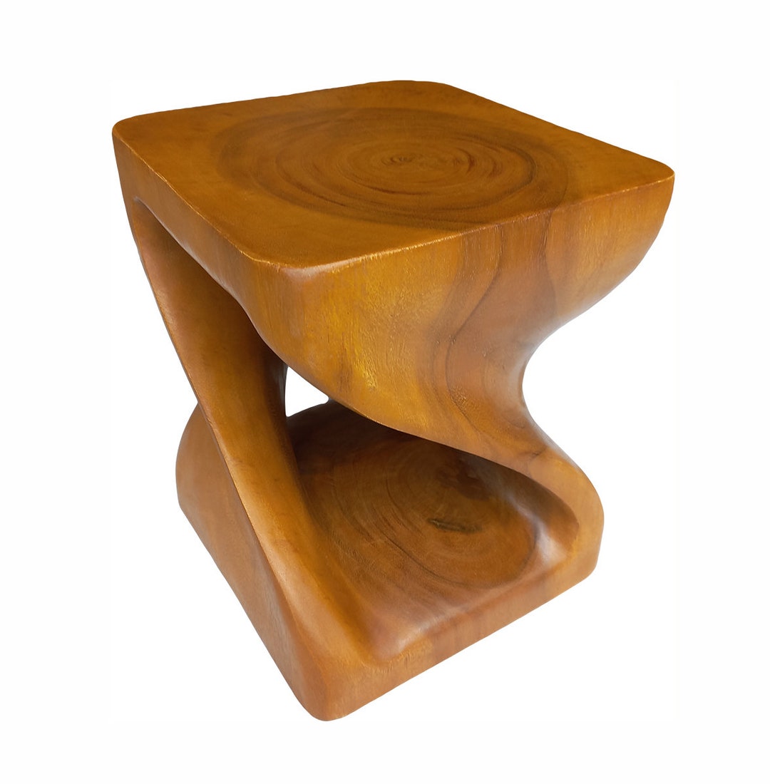 Square Top 12 Inch Wood Atwist Stool End Table Tan Brown Etsy UK