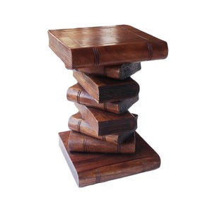 Square Top 20 inch Wood Book-stack Side Table or Stool ~ Caramel Brown