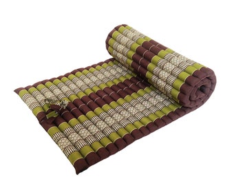 Thai Kapok Roll-Up Floor Cushion 200 x 80cm ~ Green, Brown