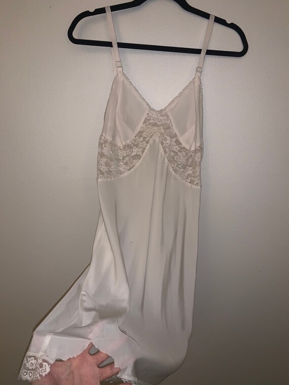 50s MediumLarge Cream Lingerie Slip Dress with Lace and Pleated Hem