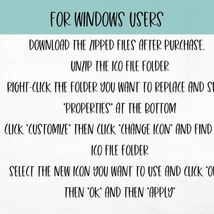 Puede incluir: Un fondo blanco con texto negro que describe cinco pasos para que los usuarios de Windows cambien el icono de una carpeta. Los pasos incluyen descargar archivos comprimidos, descomprimir la carpeta ICO, hacer clic con el bot&oacute;n derecho en la carpeta, hacer clic en "Personalizar" y "Cambiar icono", y seleccionar un icono nuevo.