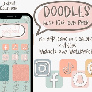 1500+ app-pictogrammen | Doodle iOS 14-pictogrammen | iOS 14-esthetiek | iOS 15 | iphone-achtergrond: