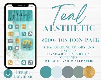 2000+ blågrön appikoner, iOS 14 estetik, iOS 15, blågrön estetik iPhone-bakgrund