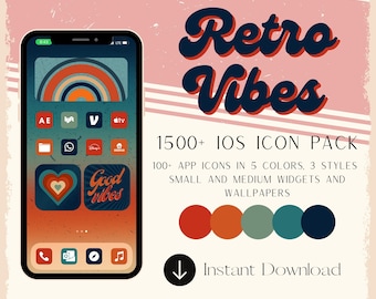 1500+ app Icons, Retro iOS 14 icons, iOS 15, 70s style,  iphone icons