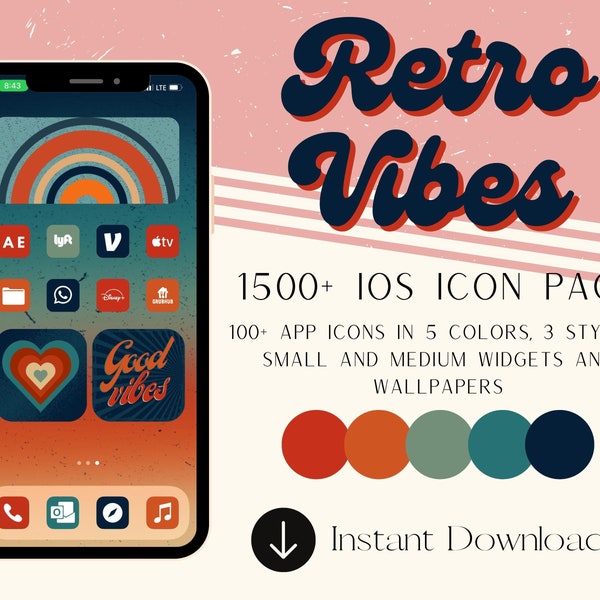 1500+ app Icons, Retro iOS 14 icons, iOS 15, 70s style,  iphone icons