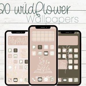 Cottagecore Phone Wallpaper Pack, Wildflower Clipart iphone wallpaper, Botanical Wallpaper, Boho Wallpaper, Digital Wallpaper